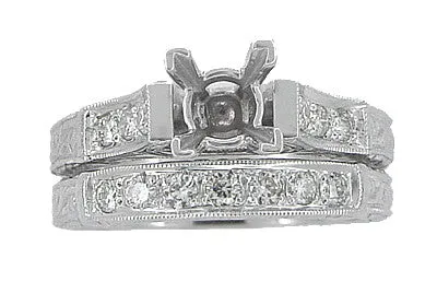 Rings Antique Jewelry Mall Art Deco Scrolls 1 Carat Princess Cut Diamond Engagement Ring Setting and Wedding Ring in Platinum Rings Antique Jewelry Mall Art Deco Scrolls 1 Carat Princess Cut Diamond Engagement Ring Setting and Wedding Ring in Platinum