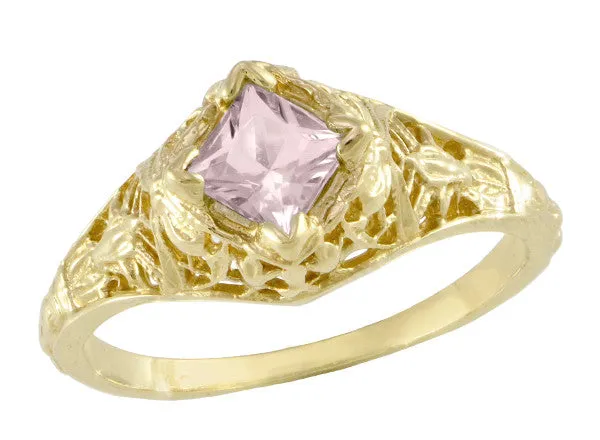 Rings Antique Jewelry Mall Edwardian Filigree Princess Cut Morganite Engagement Ring in 14K Yellow Gold Rings Antique Jewelry Mall Edwardian Filigree Princess Cut Morganite Engagement Ring in 14K Yellow Gold