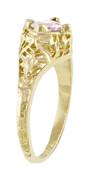 Rings Antique Jewelry Mall Edwardian Filigree Princess Cut Morganite Engagement Ring in 14K Yellow Gold Rings Antique Jewelry Mall Edwardian Filigree Princess Cut Morganite Engagement Ring in 14K Yellow Gold