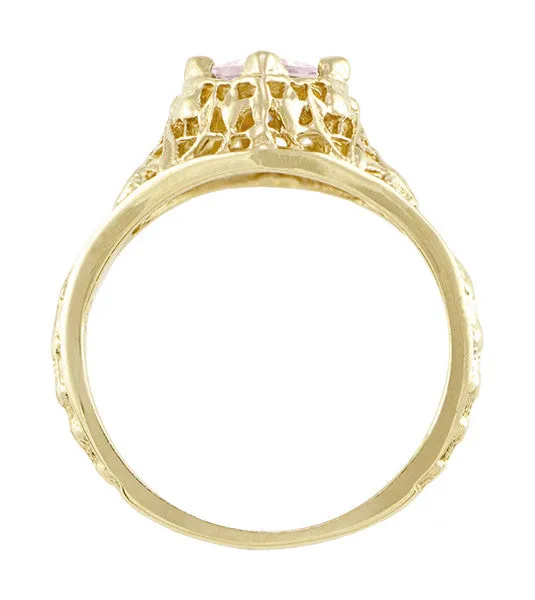 Rings Antique Jewelry Mall Edwardian Filigree Princess Cut Morganite Engagement Ring in 14K Yellow Gold Rings Antique Jewelry Mall Edwardian Filigree Princess Cut Morganite Engagement Ring in 14K Yellow Gold