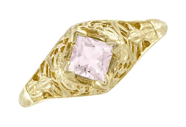 Rings Antique Jewelry Mall Edwardian Filigree Princess Cut Morganite Engagement Ring in 14K Yellow Gold Rings Antique Jewelry Mall Edwardian Filigree Princess Cut Morganite Engagement Ring in 14K Yellow Gold