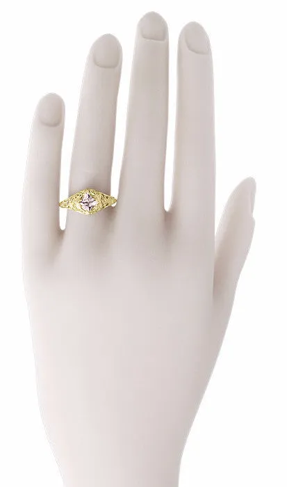 Rings Antique Jewelry Mall Edwardian Filigree Princess Cut Morganite Engagement Ring in 14K Yellow Gold Rings Antique Jewelry Mall Edwardian Filigree Princess Cut Morganite Engagement Ring in 14K Yellow Gold