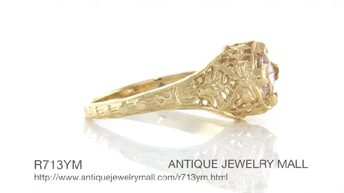 Rings Antique Jewelry Mall Edwardian Filigree Princess Cut Morganite Engagement Ring in 14K Yellow Gold Rings Antique Jewelry Mall Edwardian Filigree Princess Cut Morganite Engagement Ring in 14K Yellow Gold