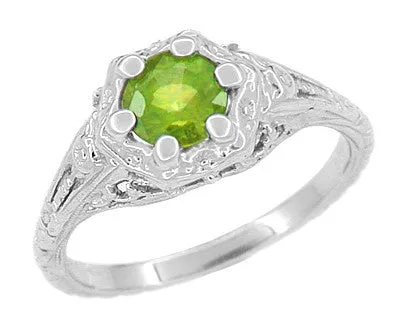 Rings Antique Jewelry Mall Filigree Flowers Art Deco Peridot Engagement Ring in 14 Karat White Gold Rings Antique Jewelry Mall Filigree Flowers Art Deco Peridot Engagement Ring in 14 Karat White Gold