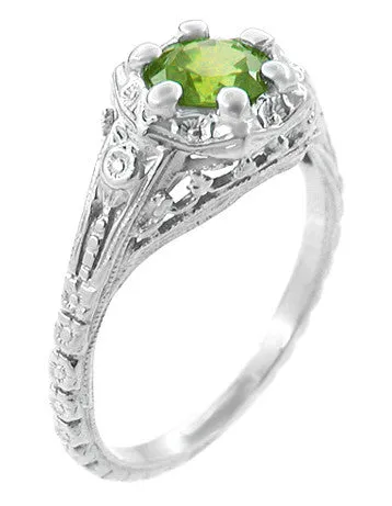 Rings Antique Jewelry Mall Filigree Flowers Art Deco Peridot Engagement Ring in 14 Karat White Gold Rings Antique Jewelry Mall Filigree Flowers Art Deco Peridot Engagement Ring in 14 Karat White Gold