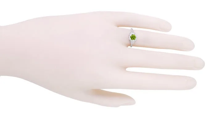 Rings Antique Jewelry Mall Filigree Flowers Art Deco Peridot Engagement Ring in 14 Karat White Gold Rings Antique Jewelry Mall Filigree Flowers Art Deco Peridot Engagement Ring in 14 Karat White Gold