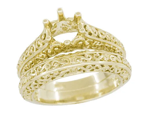 Rings Antique Jewelry Mall Filigree Flowing Scrolls Engagement Ring Setting for a 34 Carat Diamond in 14 Karat Yellow Gold Rings Antique Jewelry Mall Filigree Flowing Scrolls Engagement Ring Setting for a 34 Carat Diamond in 14 Karat Yellow Gold
