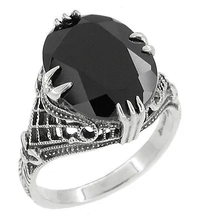 Rings Antique Jewelry Mall Gothic Filigree Black Onyx Claw Ring in Sterling Silver Art Deco Engraved Rings Antique Jewelry Mall Gothic Filigree Black Onyx Claw Ring in Sterling Silver Art Deco Engraved