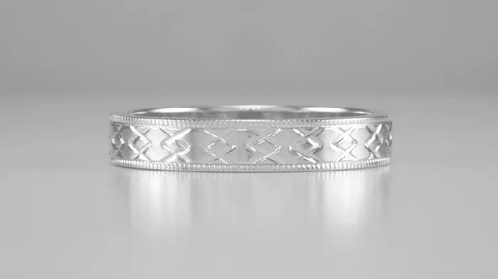 Rings Antique Jewelry Mall Mid Century Modern Interlocking Chevrons Engraved Wedding Band in White Gold 4mm Rings Antique Jewelry Mall Mid Century Modern Interlocking Chevrons Engraved Wedding Band in White Gold 4mm