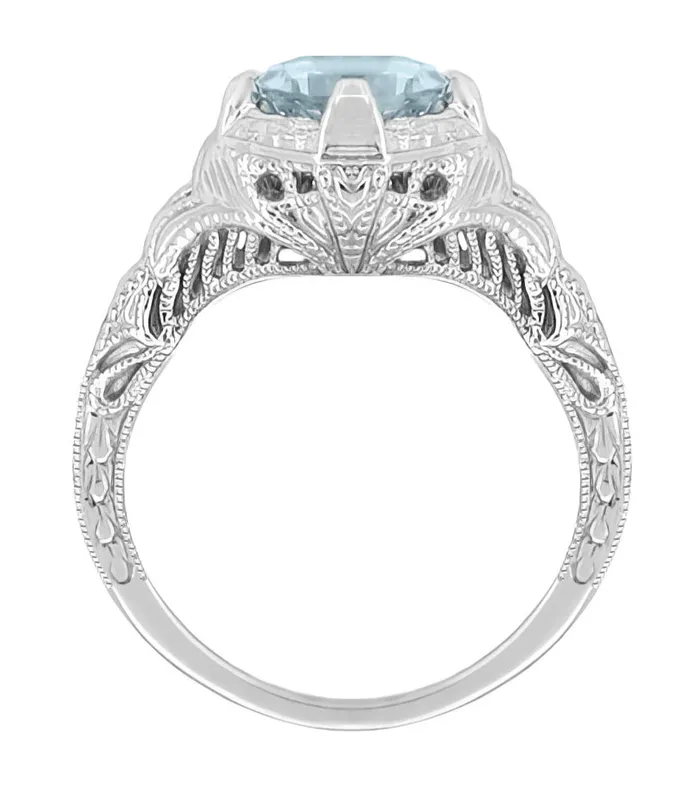 Rings Antique Jewelry Mall Platinum 1920s Antique Reissue Art Deco Filigree Aquamarine Engagement Ring Rings Antique Jewelry Mall Platinum 1920s Antique Reissue Art Deco Filigree Aquamarine Engagement Ring