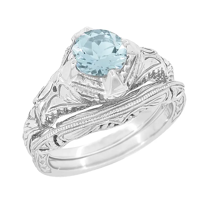 Rings Antique Jewelry Mall Platinum 1920s Antique Reissue Art Deco Filigree Aquamarine Engagement Ring Rings Antique Jewelry Mall Platinum 1920s Antique Reissue Art Deco Filigree Aquamarine Engagement Ring