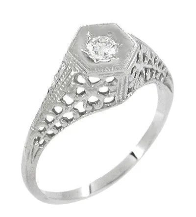 Rings Art Deco Filigree Diamond Antique Engagement Ring in 14 Karat White Gold Antique Jewelry Mall
