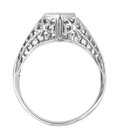 Rings Art Deco Filigree Diamond Antique Engagement Ring in 14 Karat White Gold Antique Jewelry Mall