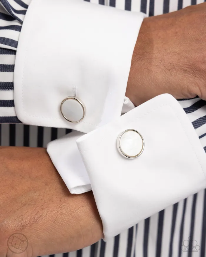 Rings Circular Career White Shell Silver Mens Cuff Links Paparazzi Paparazzi Accessories