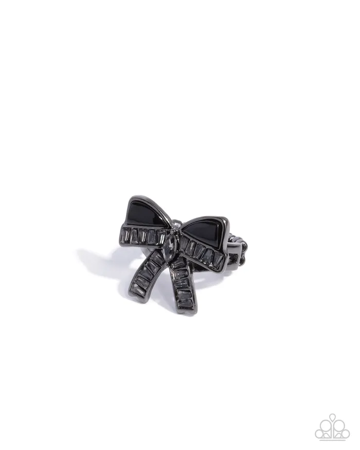 Rings Delivering Dazzle Black Gunmetal Hematite Bow Ring Paparazzi Paparazzi Accessories Rings Delivering Dazzle Black Gunmetal Hematite Bow Ring Paparazzi Paparazzi Accessories