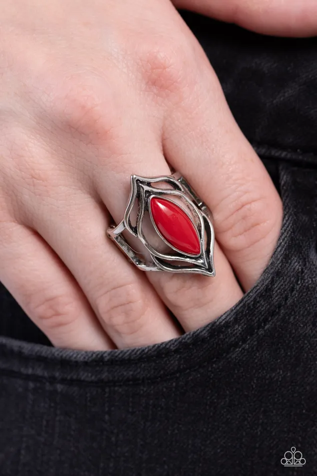 Rings Fearless Fluorescence Red Stone Silver Ring Paparazzi Paparazzi Accessories