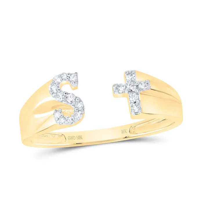 Rings GND 110CtwNat Dia Nk Gift Initial S Ladies Cross Ring 151 grams