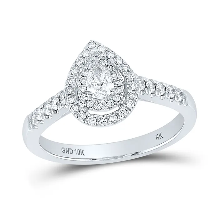 Rings GND 10Kt White Gold 12CtDia Nk 15CtCpear Double Halo Engagement Ring 338 grams Rings GND 10Kt White Gold 12CtDia Nk 15CtCpear Double Halo Engagement Ring 338 grams