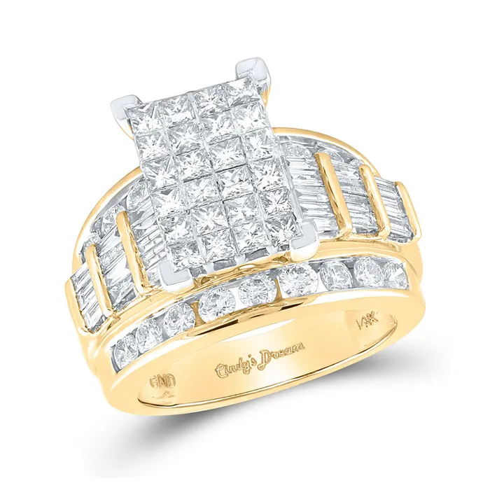Rings GND Gold Cluster Bridal Wedding Engagement Ring 3 Cttw Princess Natural Diamond Womens 1202 grams
