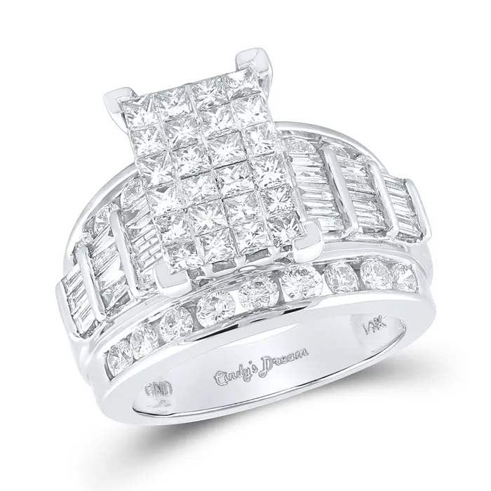Rings GND Gold Cluster Bridal Wedding Engagement Ring 3 Cttw Princess Natural Diamond Womens 1202 grams