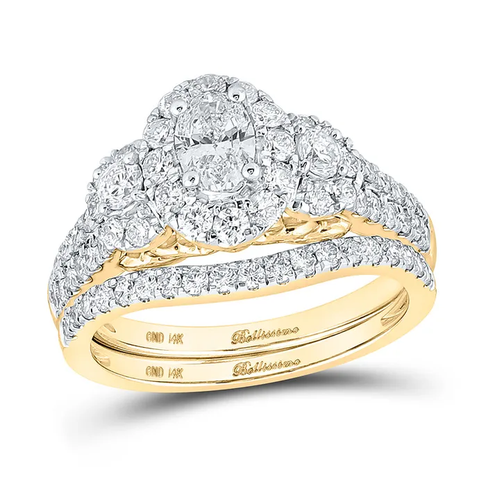 Rings GND Gold Halo Bridal Wedding Ring Band Set 112 Cttw Oval Natural Diamond Womens 6 grams Rings GND Gold Halo Bridal Wedding Ring Band Set 112 Cttw Oval Natural Diamond Womens 6 grams