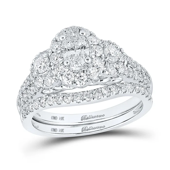 Rings GND Gold Halo Bridal Wedding Ring Band Set 112 Cttw Oval Natural Diamond Womens 6 grams Rings GND Gold Halo Bridal Wedding Ring Band Set 112 Cttw Oval Natural Diamond Womens 6 grams