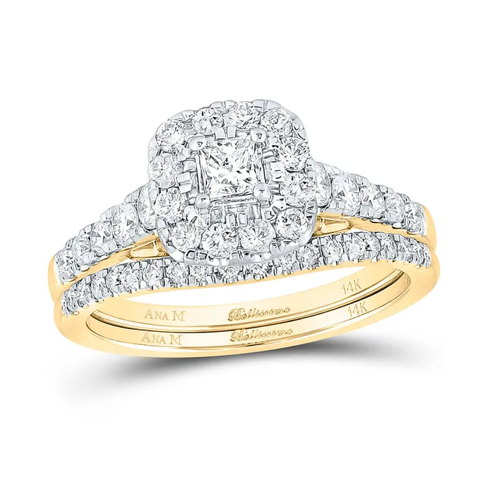 Rings GND Gold Halo Bridal Wedding Ring Band Set 1 Cttw Princess Natural Diamond Womens 578 grams Rings GND Gold Halo Bridal Wedding Ring Band Set 1 Cttw Princess Natural Diamond Womens 578 grams