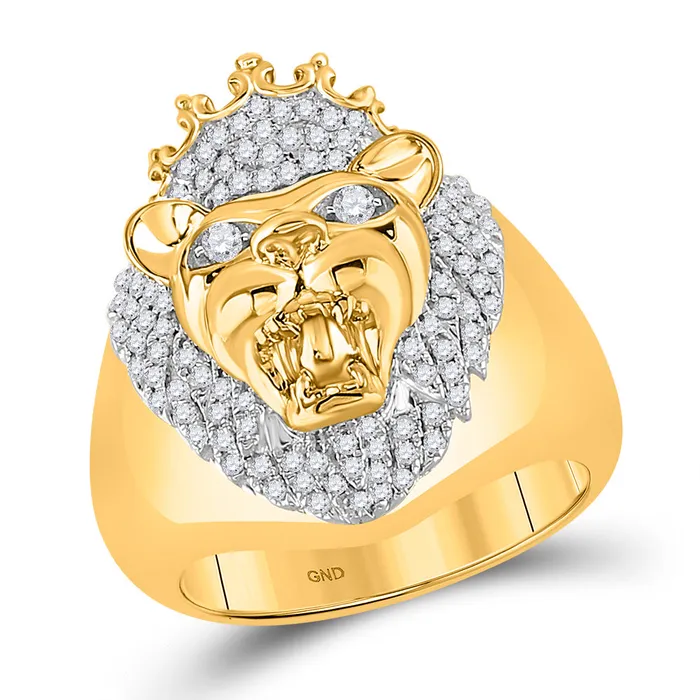 Rings GND Gold Lion Fashion Ring 58 Cttw Round Natural Diamond Mens 1104 grams Rings GND Gold Lion Fashion Ring 58 Cttw Round Natural Diamond Mens 1104 grams
