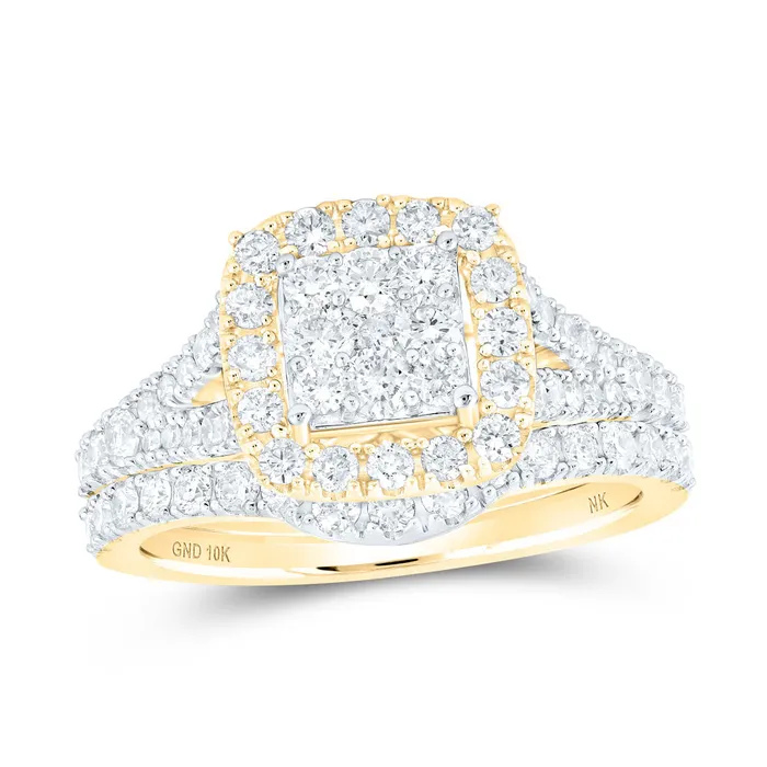 Rings GND Gold Square Bridal Wedding Ring Band Set 114 Cttw Round Natural Diamond Womens 58 grams Rings GND Gold Square Bridal Wedding Ring Band Set 114 Cttw Round Natural Diamond Womens 58 grams