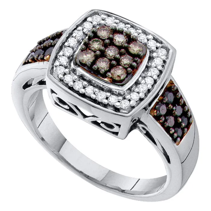 Rings GND Gold Square Cluster Ring 12 Cttw Round Brown Diamond Womens 565 grams