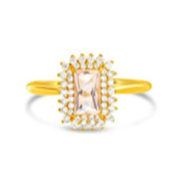 Rings Gold Emerald Cut Morganite with Clear CZ Border Ring Noblepack CA