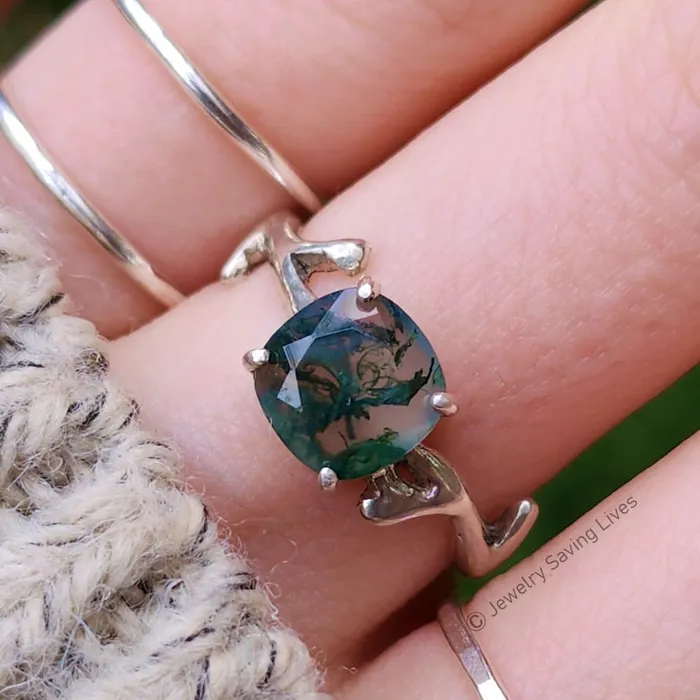 Rings JSL Natural Moss Agate Branch Ring