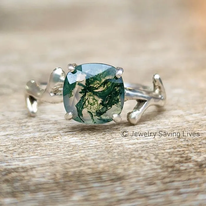 Rings JSL Natural Moss Agate Branch Ring