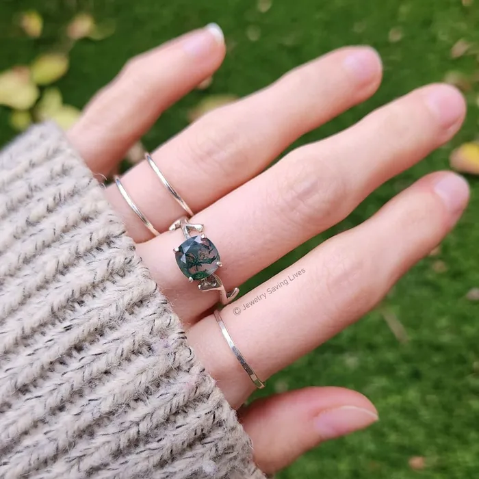 Rings JSL Natural Moss Agate Branch Ring