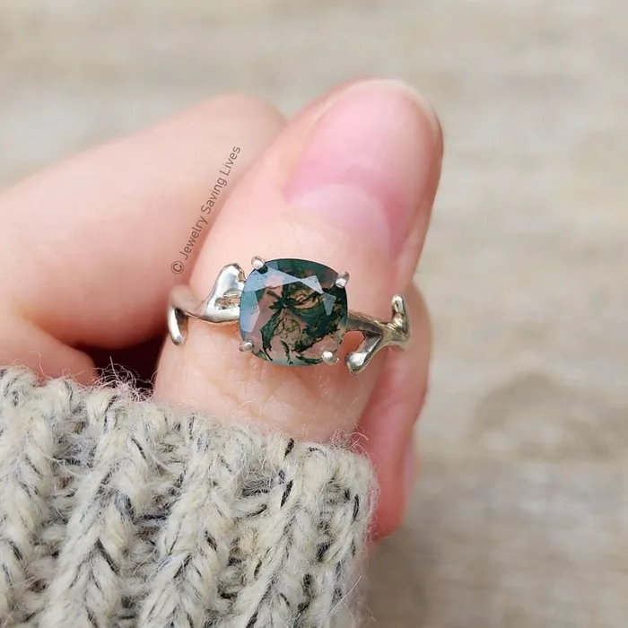 Rings JSL Natural Moss Agate Branch Ring
