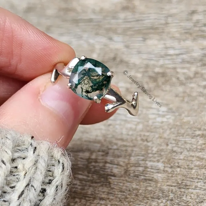 Rings JSL Natural Moss Agate Branch Ring