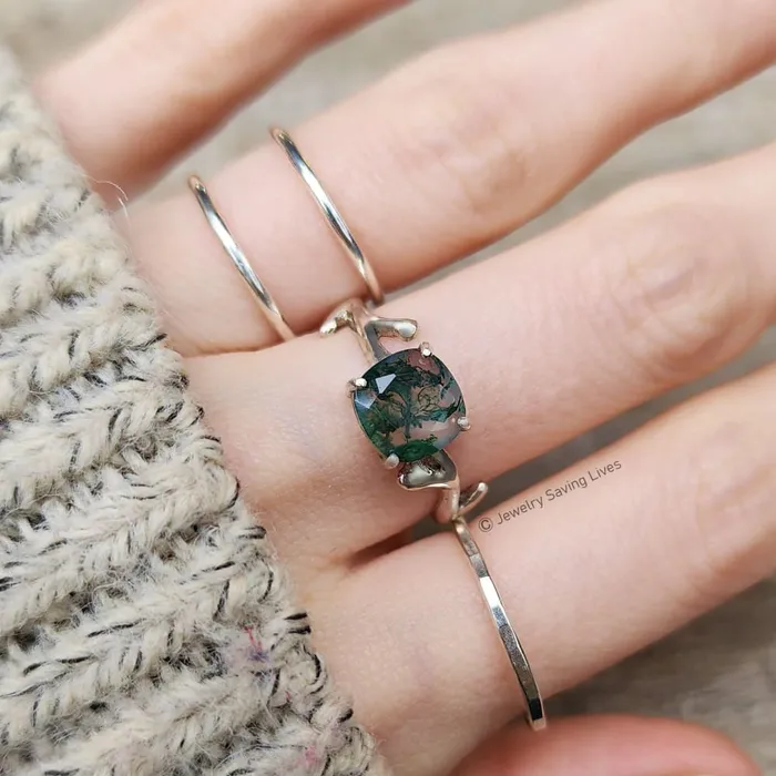 Rings JSL Natural Moss Agate Branch Ring