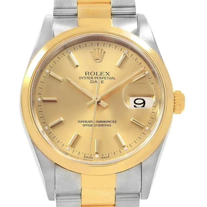 Rings Ladies Rolex 26mm DateJust 18K Two Tone Watch with Champagne Dial and Smooth Bezel PreOwned Rolex