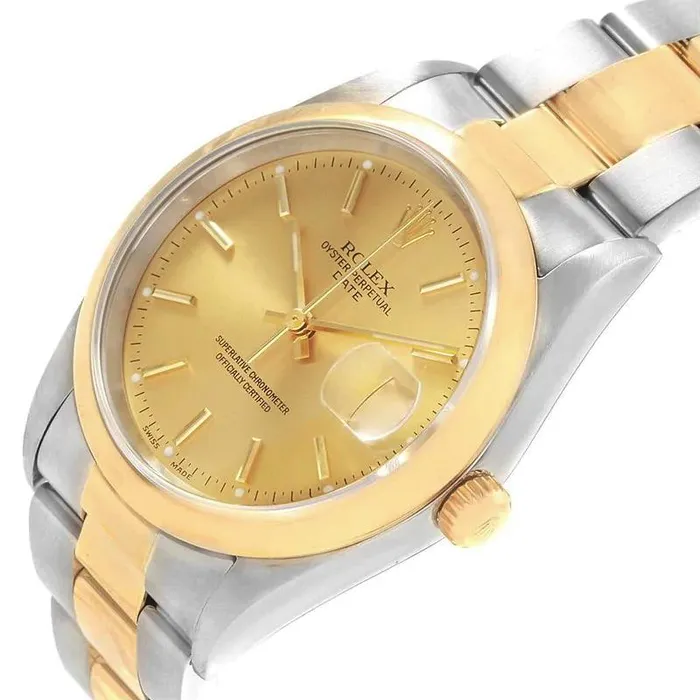 Rings Ladies Rolex 26mm DateJust 18K Two Tone Watch with Champagne Dial and Smooth Bezel PreOwned Rolex