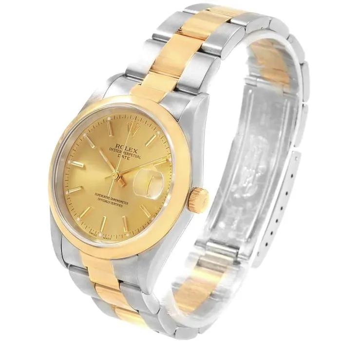 Rings Ladies Rolex 26mm DateJust 18K Two Tone Watch with Champagne Dial and Smooth Bezel PreOwned Rolex