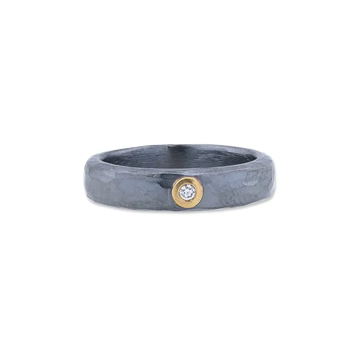 Rings Lika Behar Lika Behar Sterling Silver Hammered Single Diamond Stockholm Ring