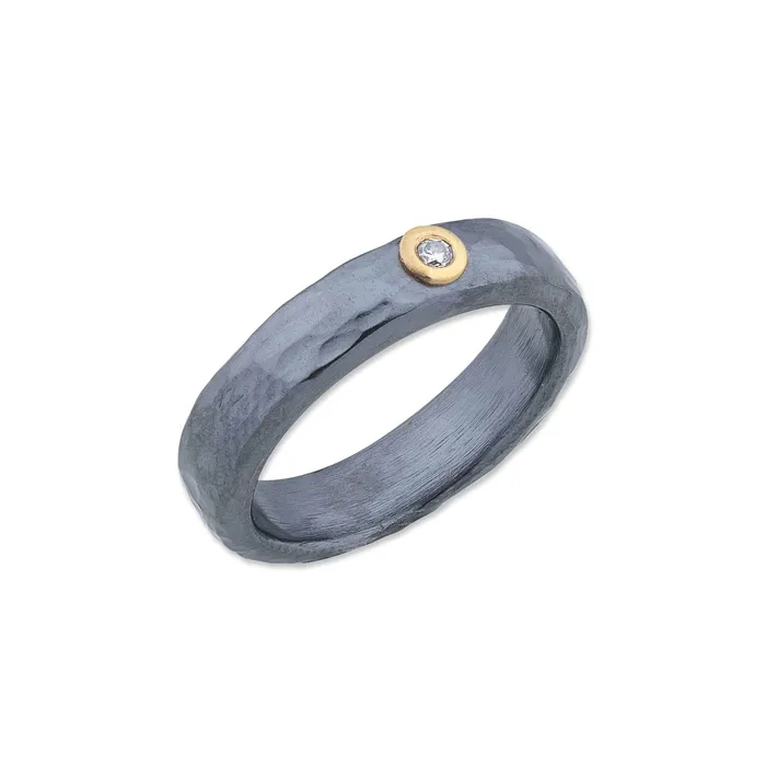 Rings Lika Behar Lika Behar Sterling Silver Hammered Single Diamond Stockholm Ring