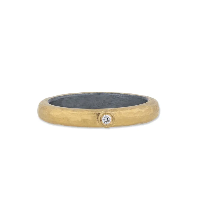Rings Lika Behar Lika Behar Sterling Silver Hammered Single Diamond Stockholm Ring