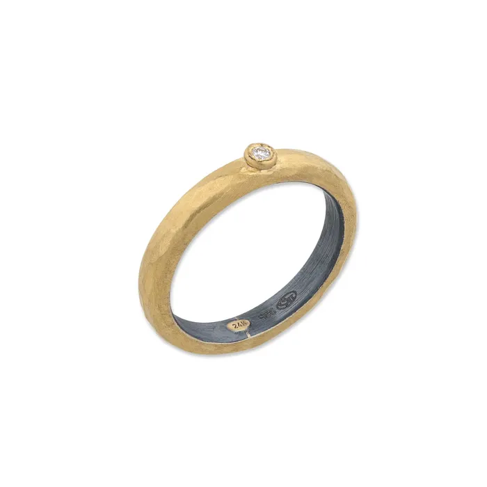 Rings Lika Behar Lika Behar Sterling Silver Hammered Single Diamond Stockholm Ring