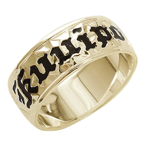 Rings Nakoa 14K Gold CustomMade Plumeria Scroll Black Enamel Letter Smooth Edge Hawaiian Heirloom Ring Thickness 15mm Rings Nakoa 14K Gold CustomMade Plumeria Scroll Black Enamel Letter Smooth Edge Hawaiian Heirloom Ring Thickness 15mm