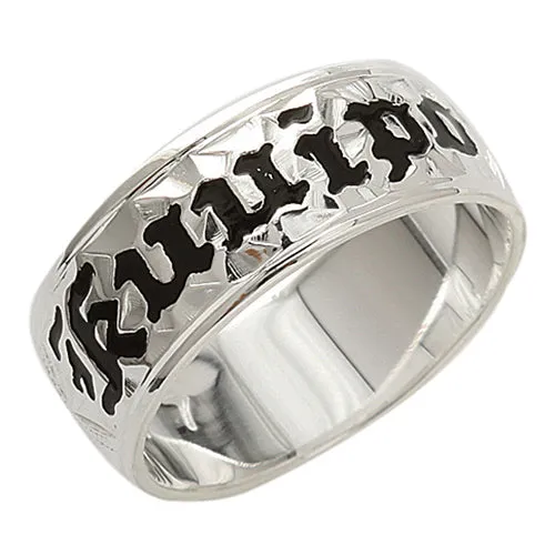 Rings Nakoa 14K Gold CustomMade Plumeria Scroll Black Enamel Letter Smooth Edge Hawaiian Heirloom Ring Thickness 15mm Rings Nakoa 14K Gold CustomMade Plumeria Scroll Black Enamel Letter Smooth Edge Hawaiian Heirloom Ring Thickness 15mm