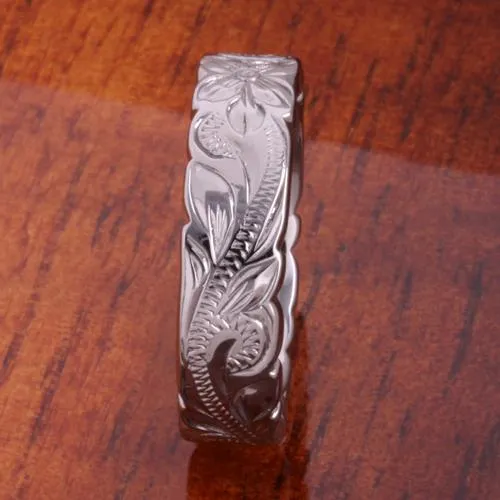 Rings Nakoa Sterling Black Silver Plated Hawaiian Scroll with Plumeria Cut Out Edge Ring 6mm