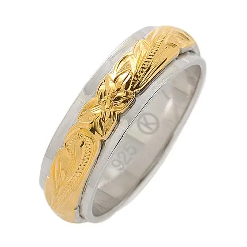 Rings Nakoa Sterling Silver TwoTone Yellow Gold and Rhodium Plated Double Ring 64mm Thick