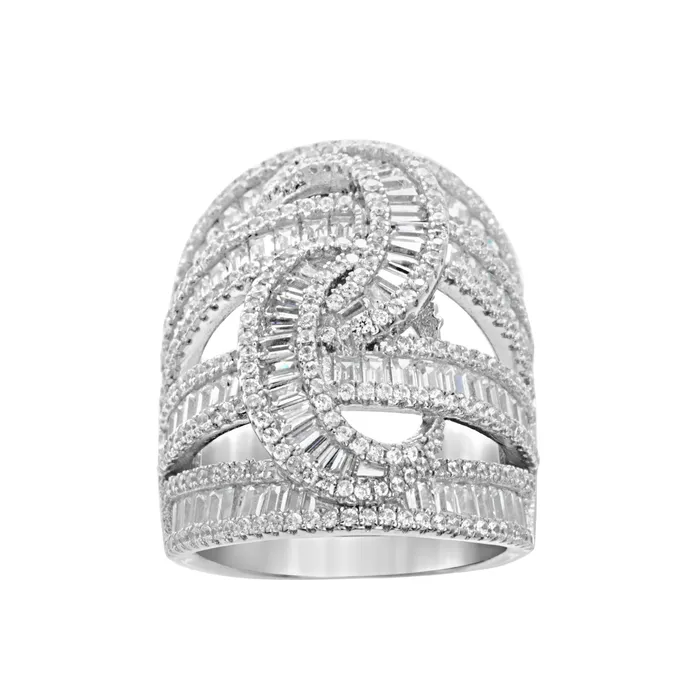 Rings Noblepack CA Silver Baguette CZ Open Work Ring