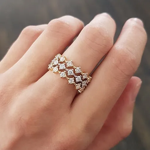 Rings NORTH SOUTH SHARED CLAW DIAMOND BAND IN 14 KARAT GOLD Penwarden Fine Jewellery
